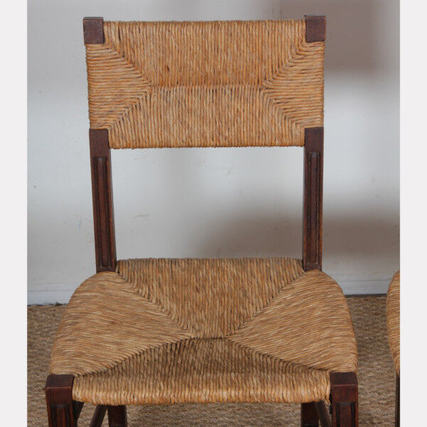 Set of 6 oak rush chairs, French work, 1950.