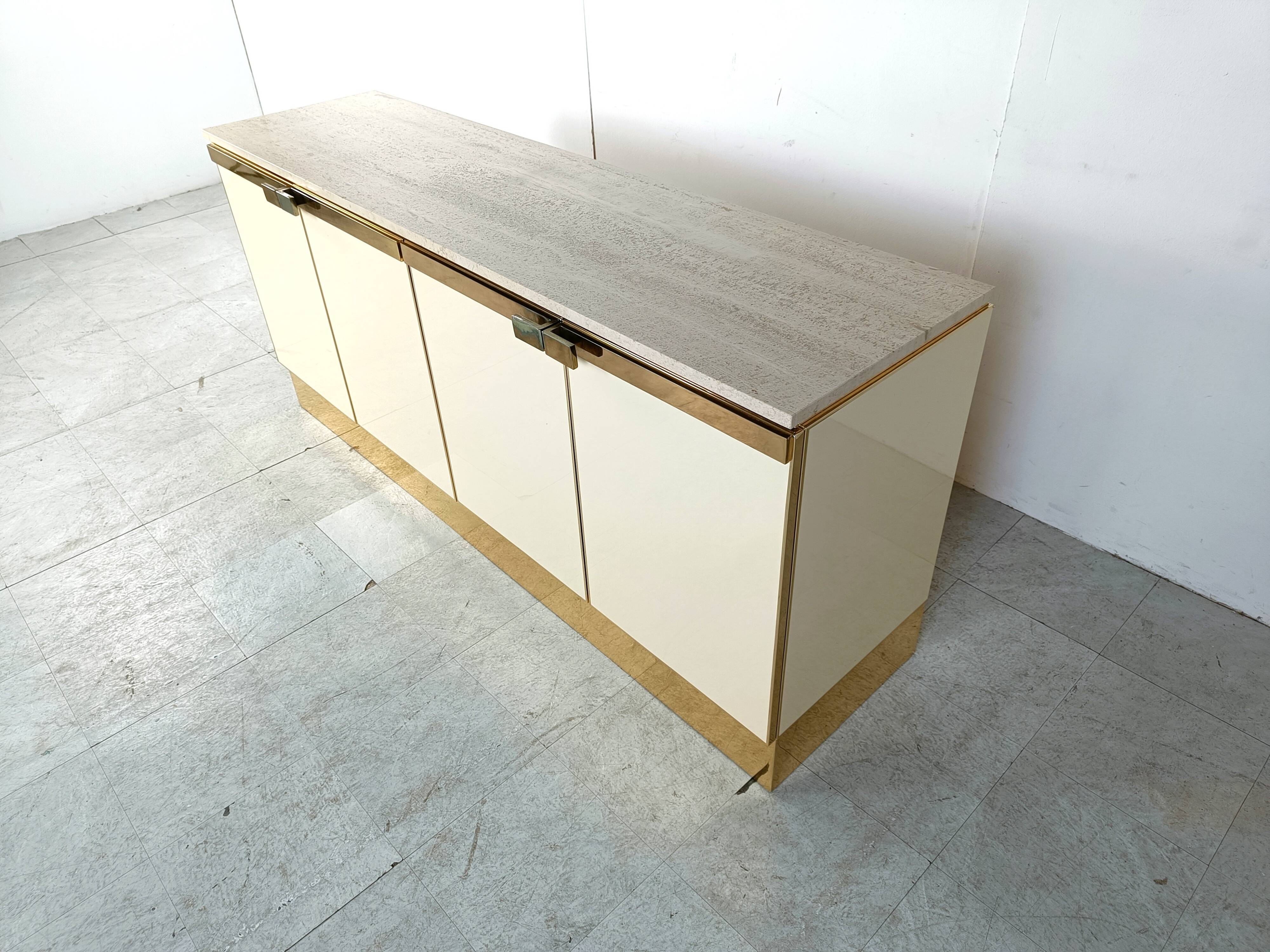 Vintage lacquered and brass credenza, 1980s