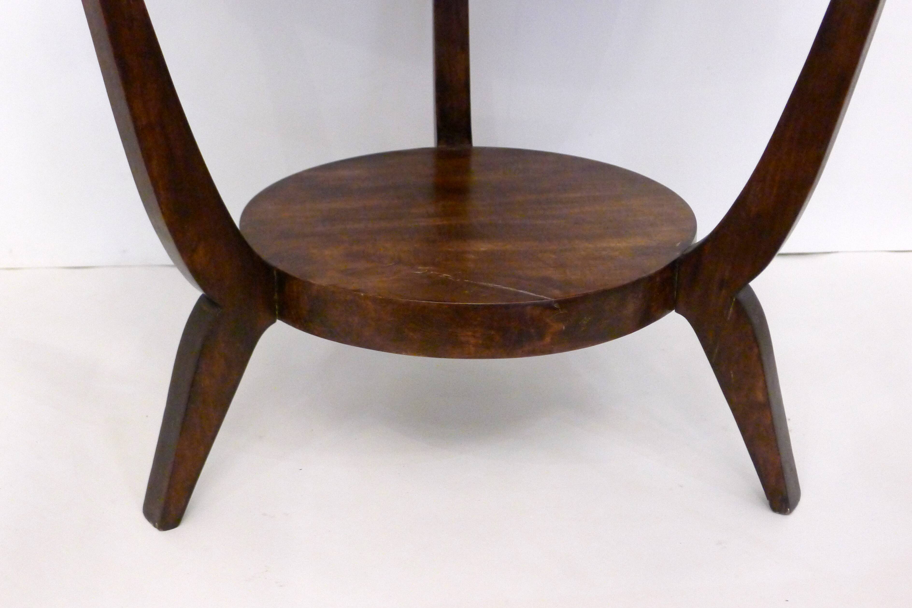 Table basse ronde Art Déco bois foncé & miroir