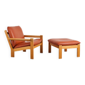 Brutalist armchair and ottoman by Tage Poulsen, Denmark, 1970s.
