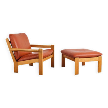 Brutalist armchair and ottoman by Tage Poulsen, Denmark, 1970s.