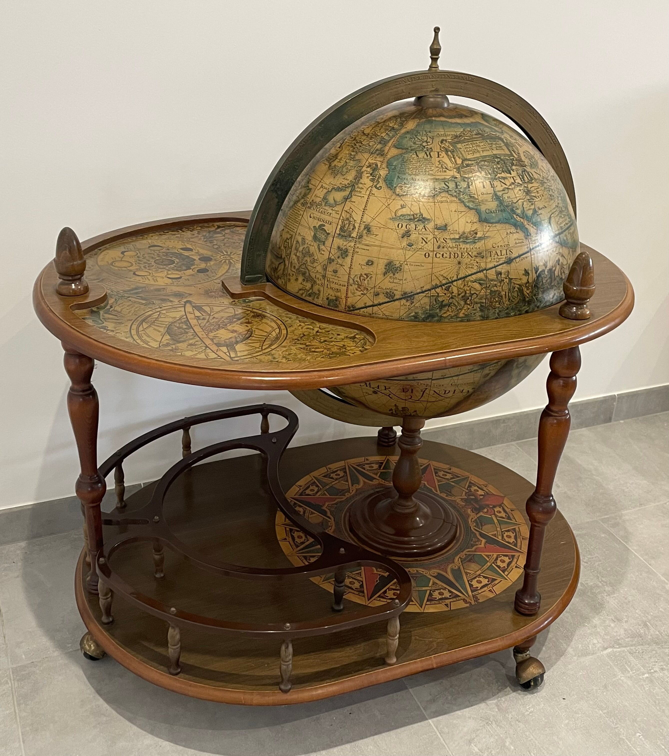 Vintage world map bar, globe