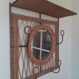 Rattan wall-mounted coat rack with mirror