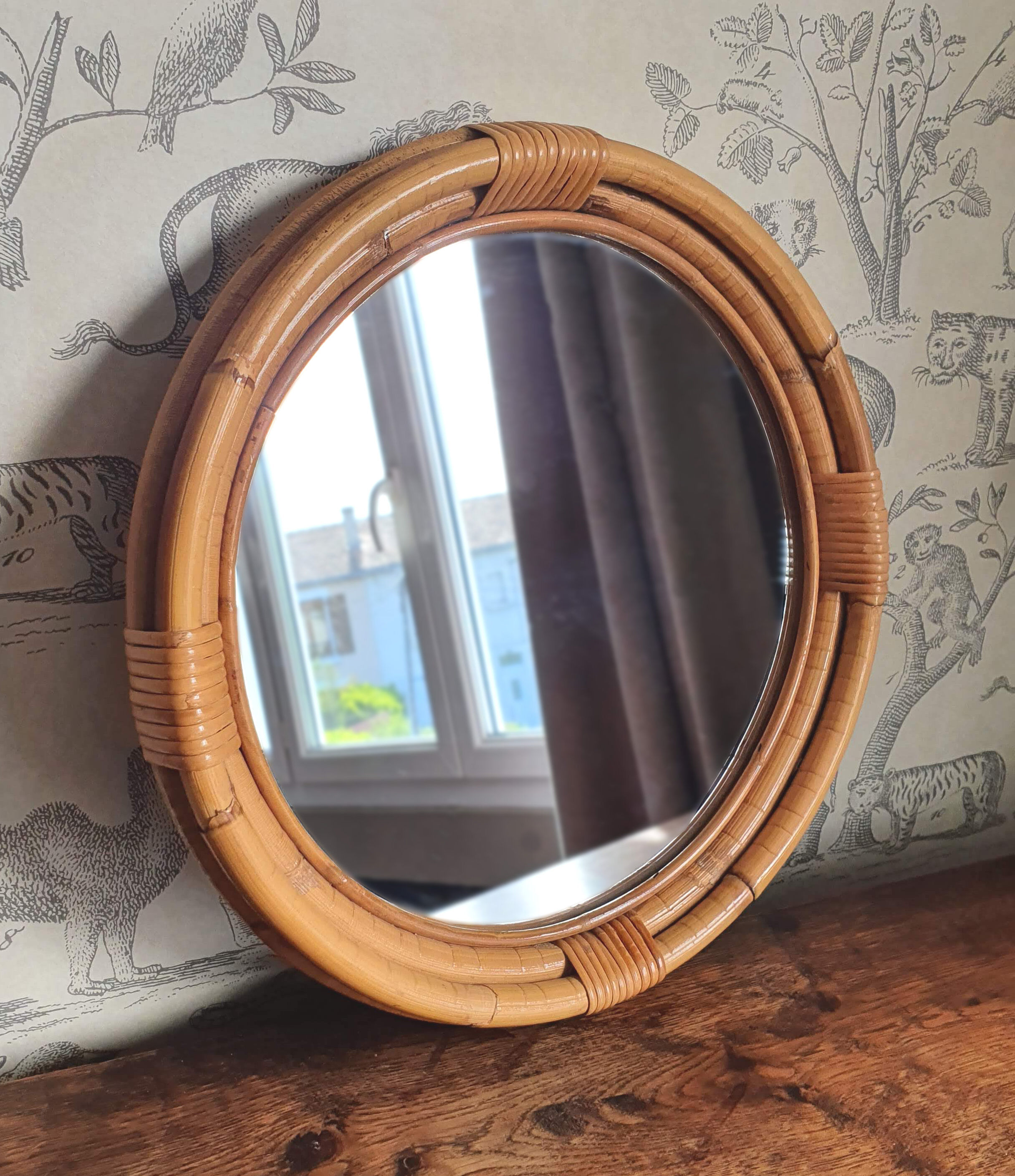 Vintage rattan mirror 37X37