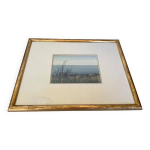 Tableau encadré la Camargue signé