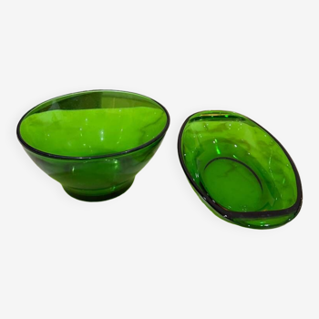 Green Glass Bowl and Ramekin Set