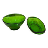Ensemble Bol et Ramequin vert en verre