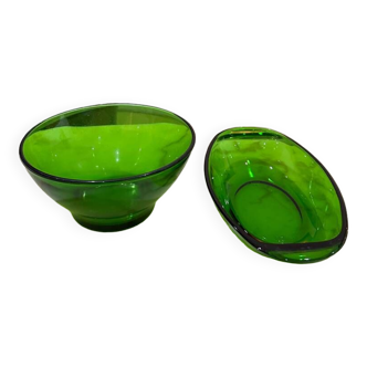 Green Glass Bowl and Ramekin Set