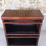 Vintage mahogany avocado bookcase with overhead glass doors circa 40's/50's