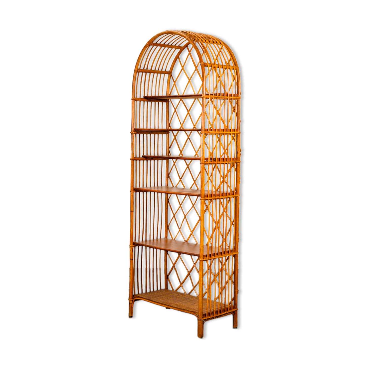 Bibliothèque en rotin et bois