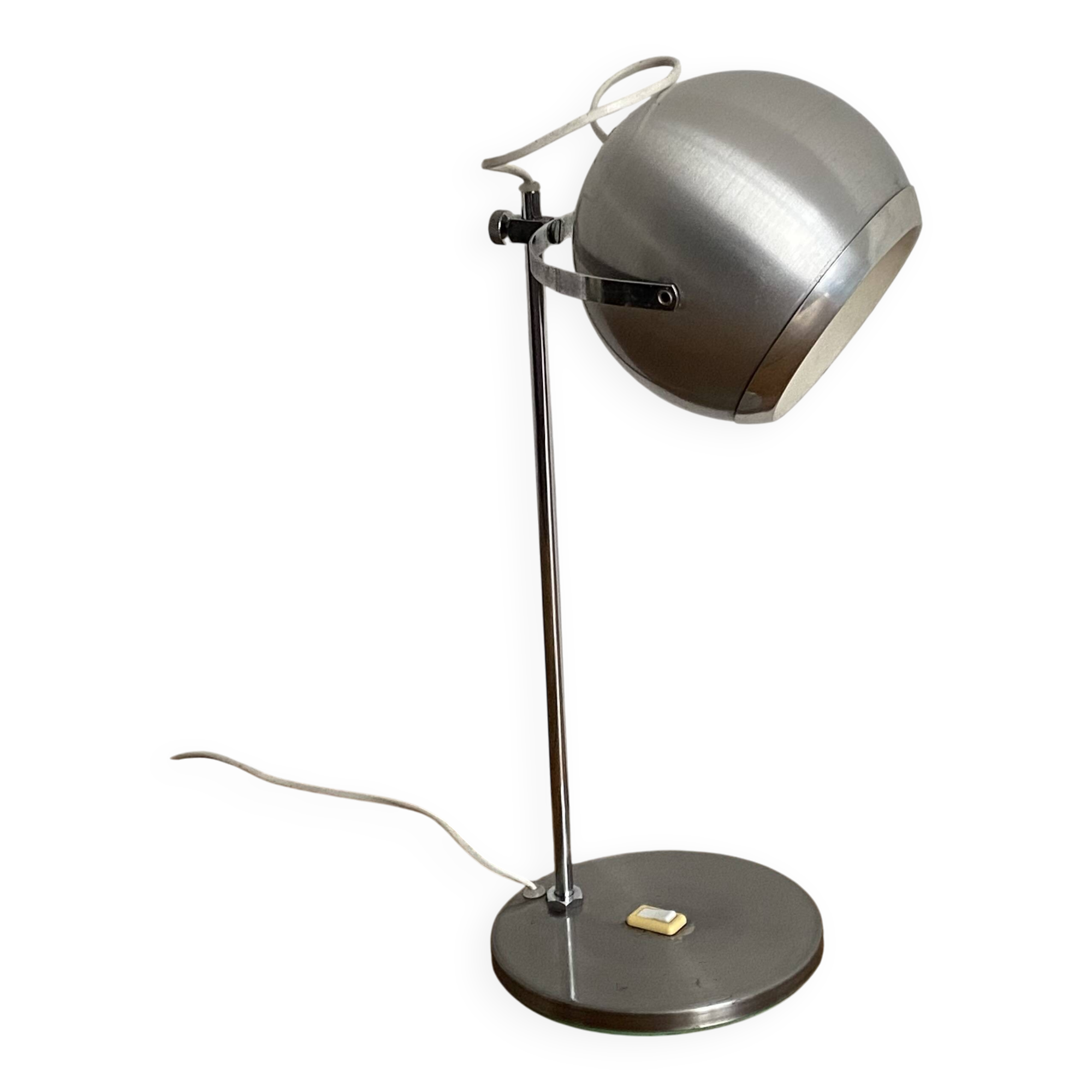 Eye ball lamp. 1970. Brushed stainless steel.