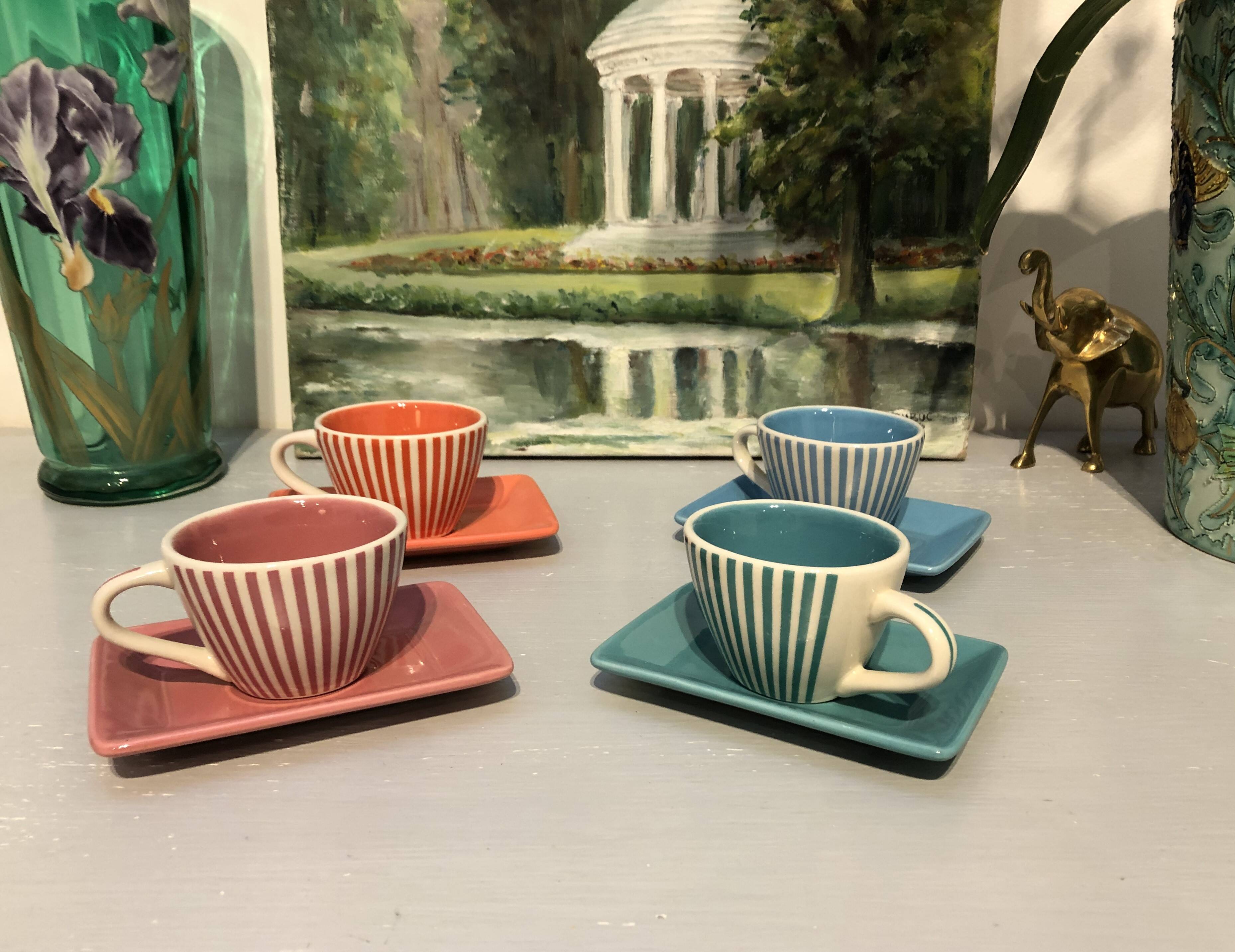 4 vintage ceramic coffee cups produced by lbvyr circa