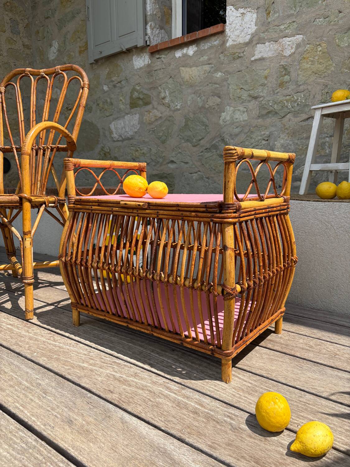 Coffre rotin vintage