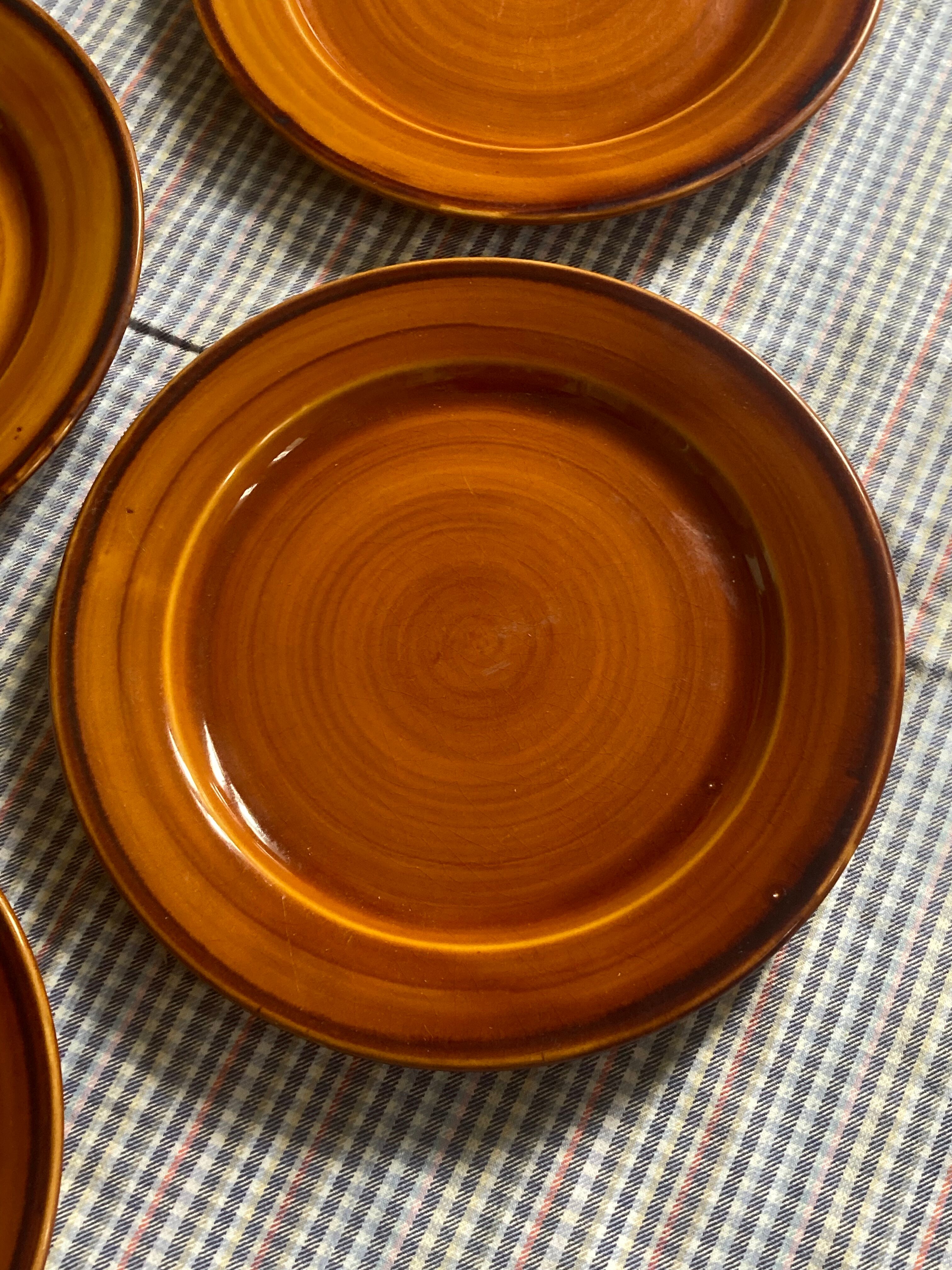 7 flat plates in earthenware Saint Clément vintage brown