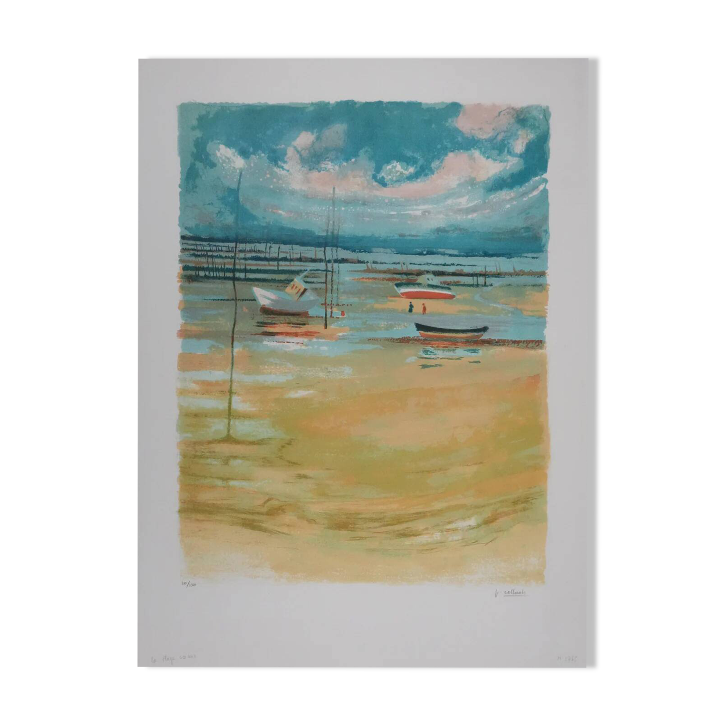 Paul COLLOMB: The ocean beach, original signed lithograph.