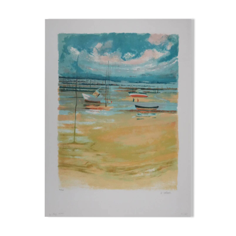 Paul COLLOMB: The ocean beach, original signed lithograph.