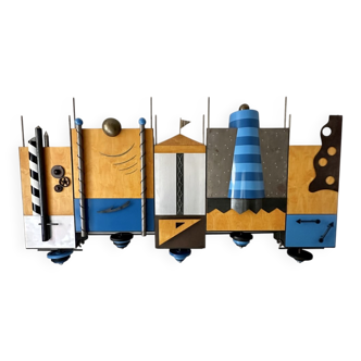 Large Postmodern Wall Unit in Metal and Lacquered Plywood, 1980s