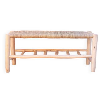 Banc en bois massif et tressage naturel