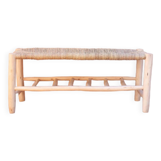 Bench in solid wood and natural weaving