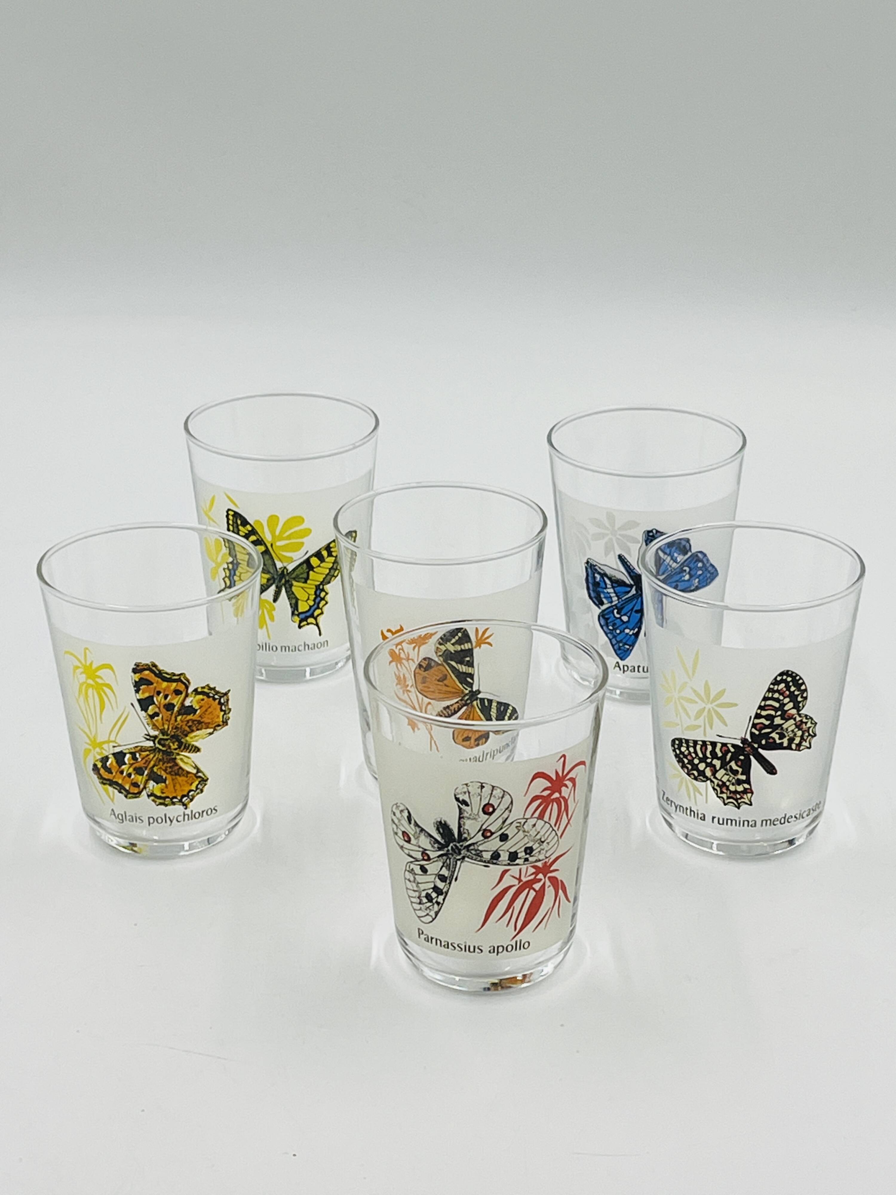 6 vintage butterfly glasses