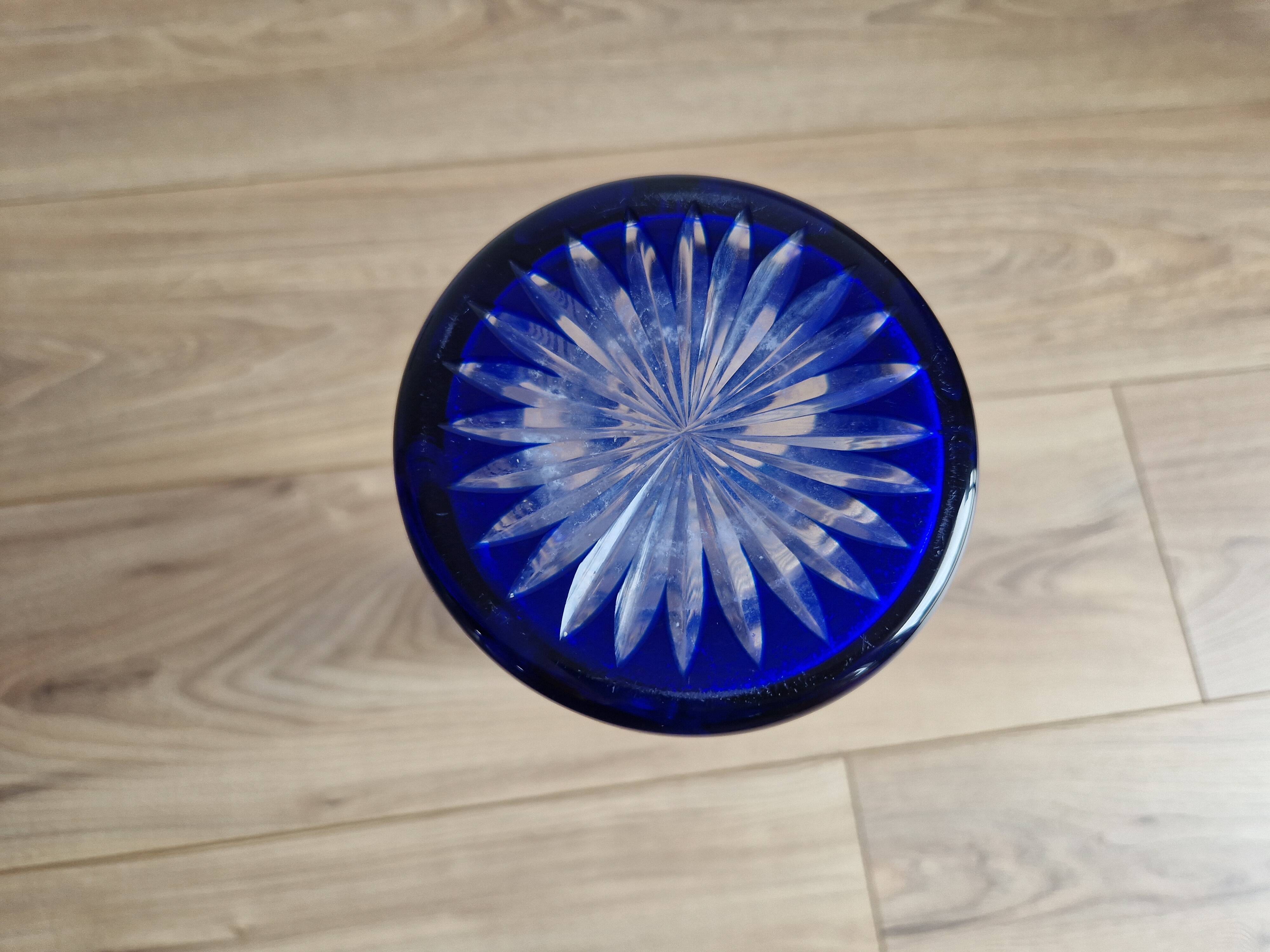 Vintage blue cut crystal bud vase - bohemian craft charm