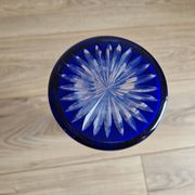 Vintage blue cut crystal bud vase - bohemian craft charm