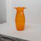 Orange Murano glass vase, XL 34cm, 1970s Italy, white stripes and wavy rim