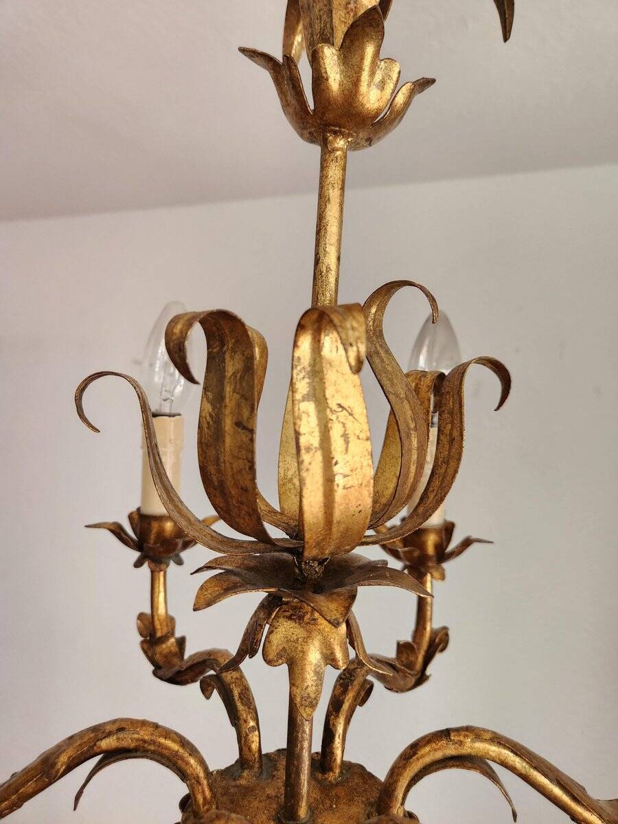 Vintage Hollywood Regency 6 light Chandelier gilded Italy Florence 1950-60
