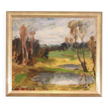 Peinture à l'huile suédoise du milieu du siècle – Paysage par Gunnar Ekdahl