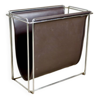 Gérard Rignault faux leather and metal magazine rack