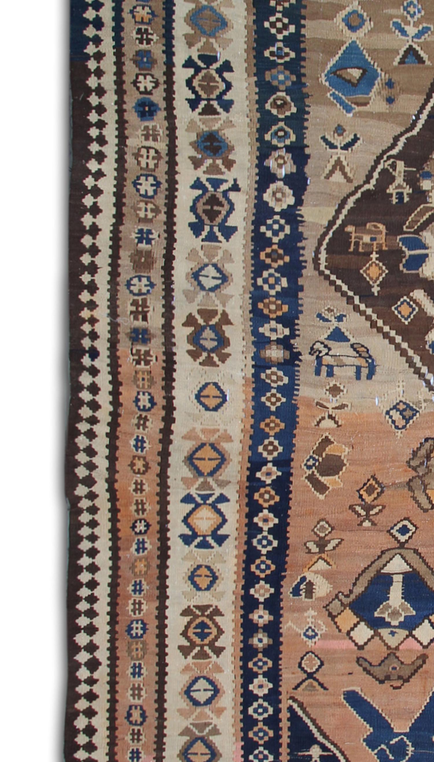 Rug Kilim Brown Wool Antique Karabagh Carpet Traditional Flat-Woven Area Rug