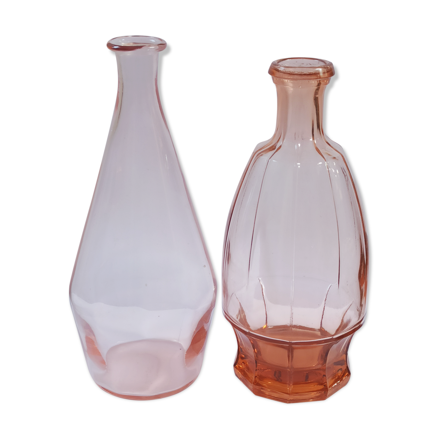 Vintage pink glass bottle vases