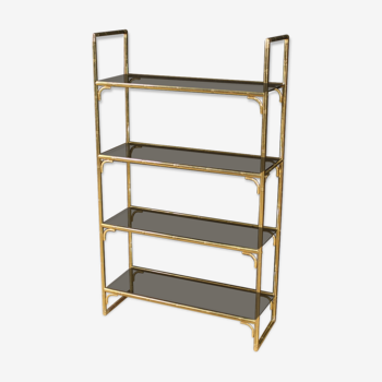 Italian bookshelf in golden metal with glass shelves