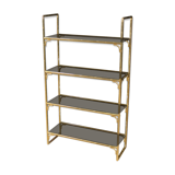 Italian bookshelf in golden metal with glass shelves