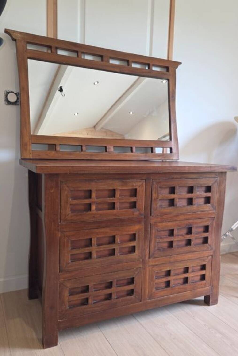 Teak chiffonier with its mirror