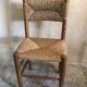 Brutalist vintage beech chair and mid-century straw