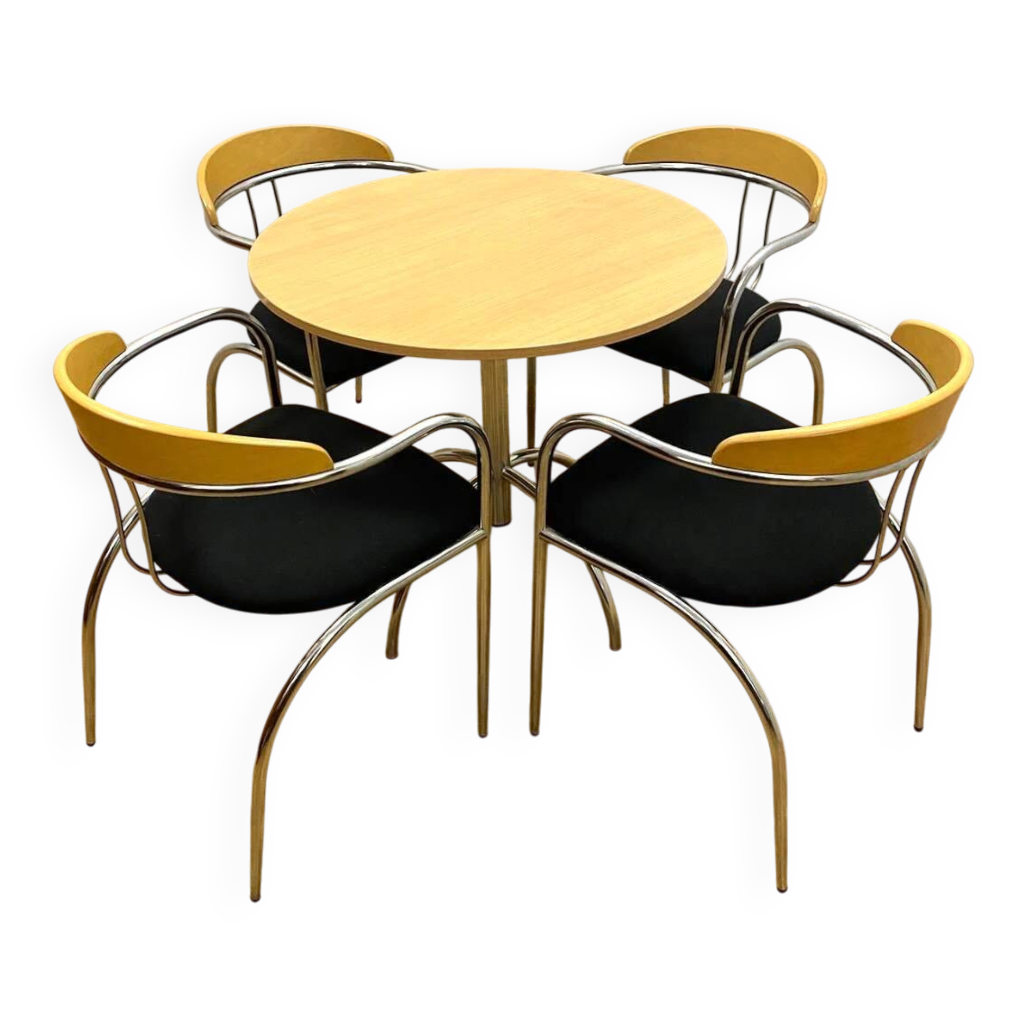 Dining set, mid-century, chrome tube frame, 1980s