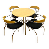 Dining set, mid-century, chrome tube frame, 1980s