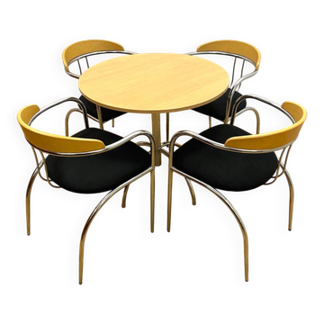 Dining set, mid-century, chrome tube frame, 1980s