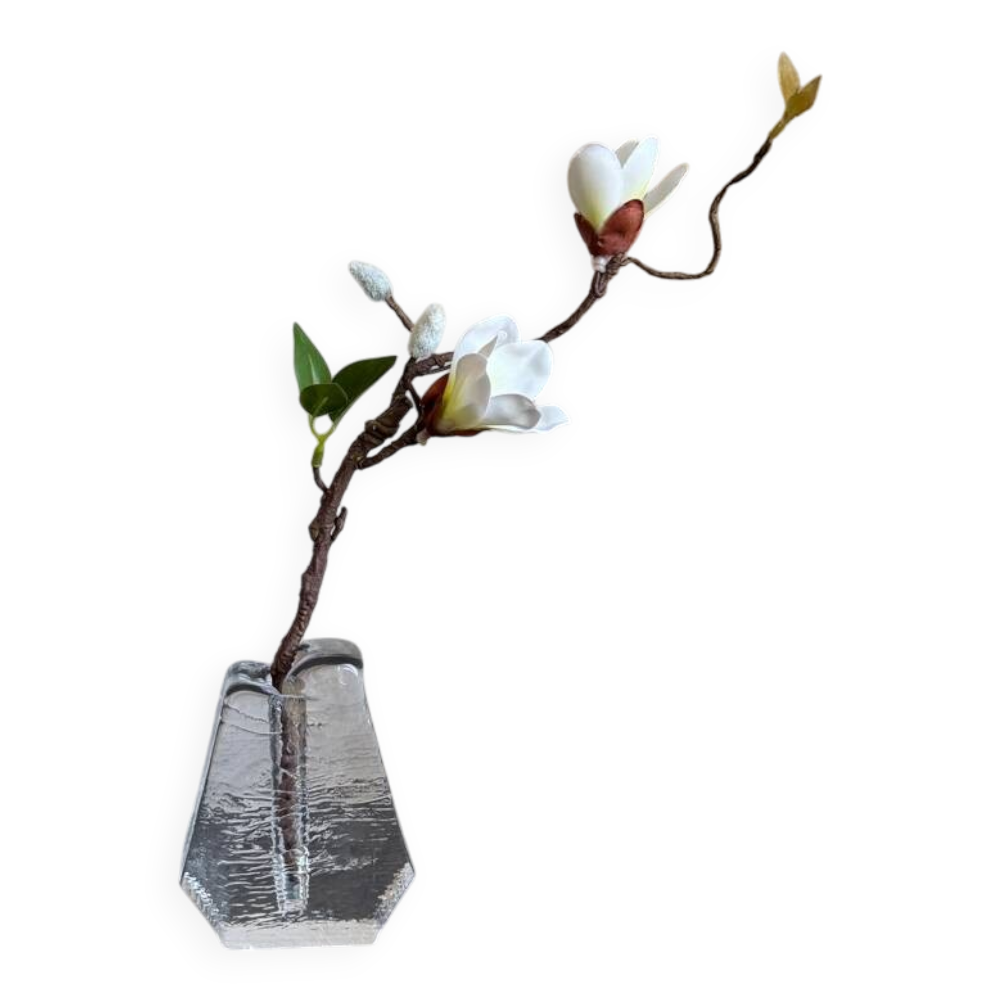 Textured glass button vase in mid-century brutalist style.