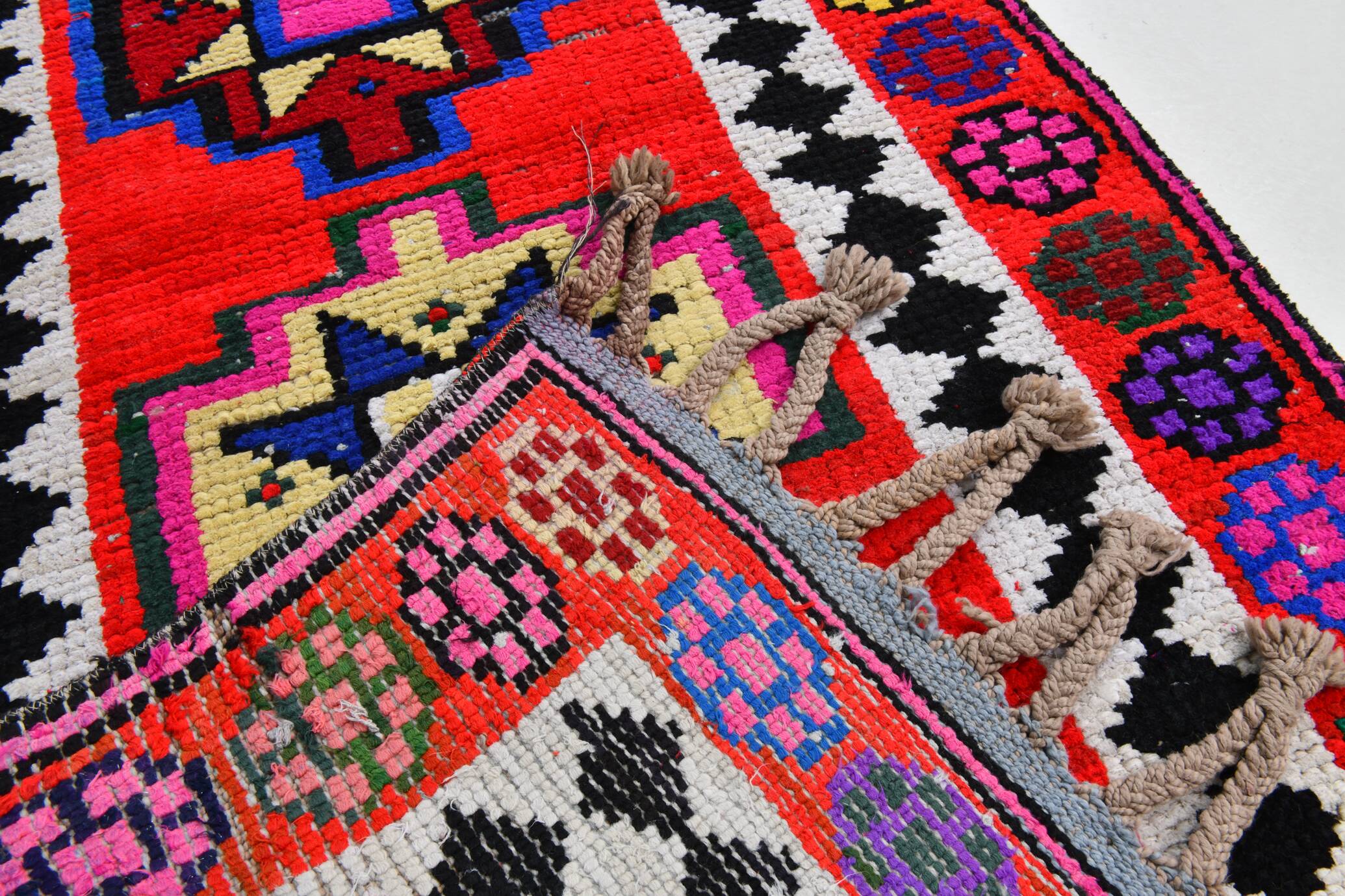 2x12 Colorful Geometric Vintage Runner Rug, 73x373Cm