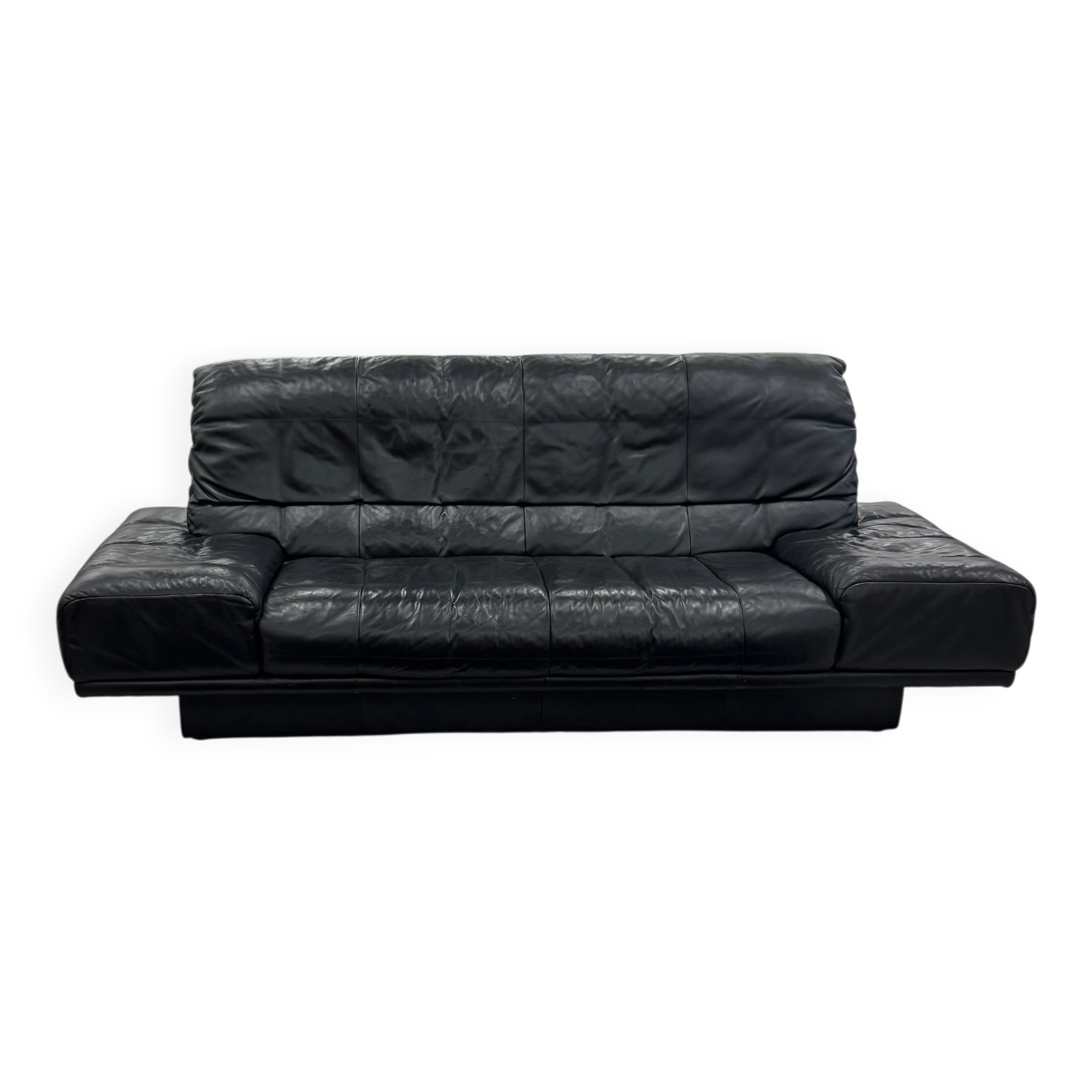 Vintage 3-seater sofa in black leather Rolf Benz RB 3400, 1980s.
