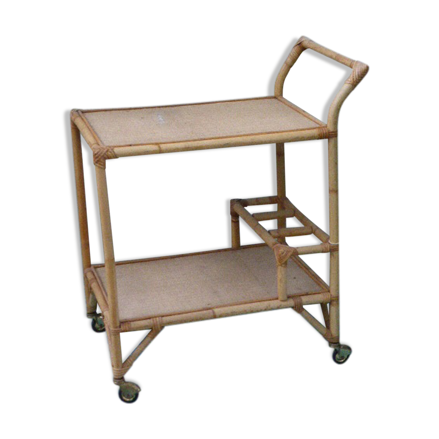 1960 vintage wicker rattan and bamboo trolley