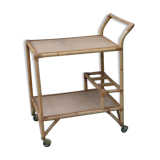 1960 vintage wicker rattan and bamboo trolley