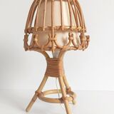 Midcentury Bamboo and Rattan Table Lamp, Attributed to Louis Sognot
