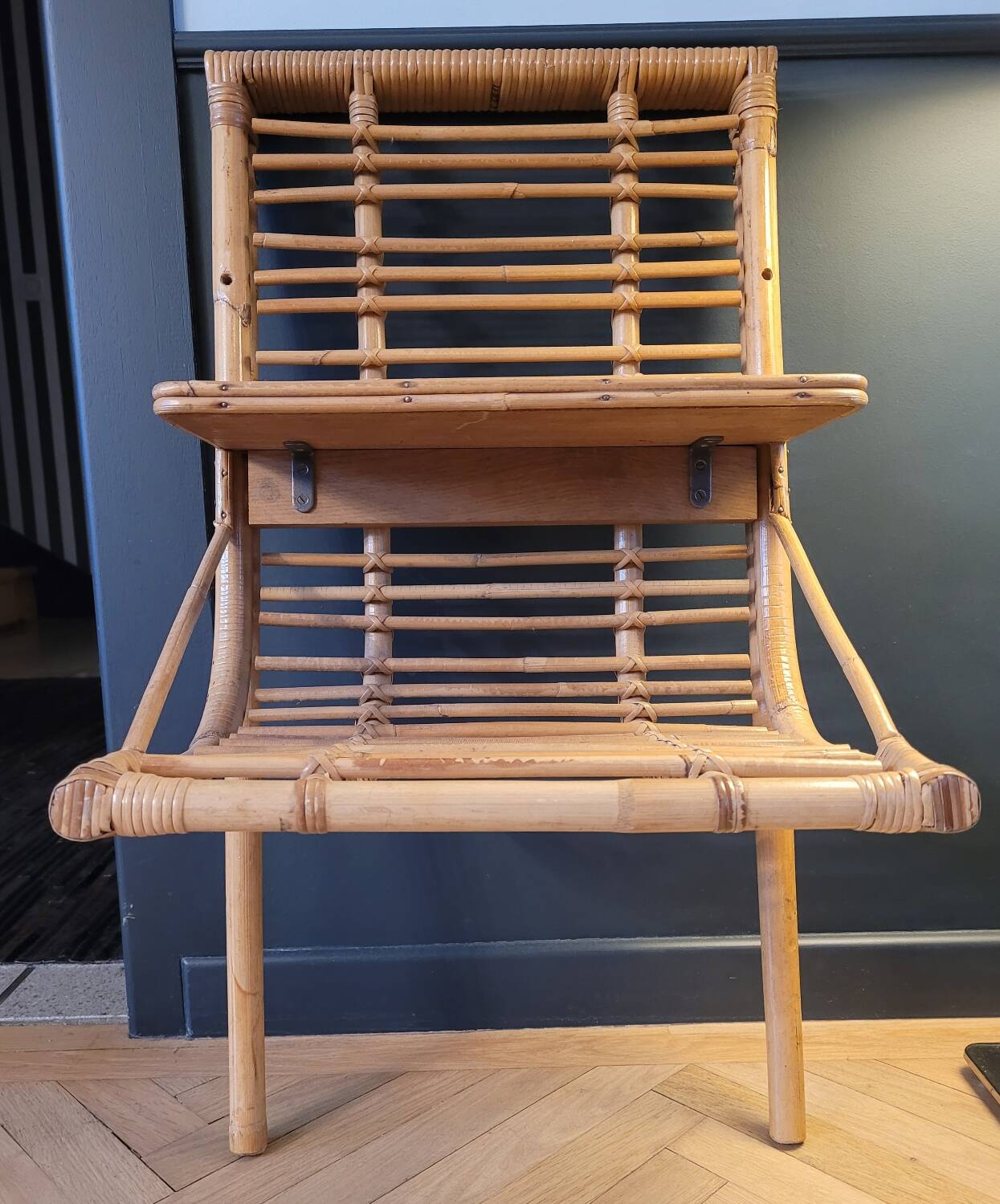 Vintage bamboo and rattan wall shelf