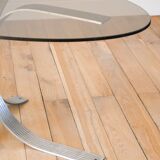 Oval coffee table in smoked glass and brushed steel, 1968