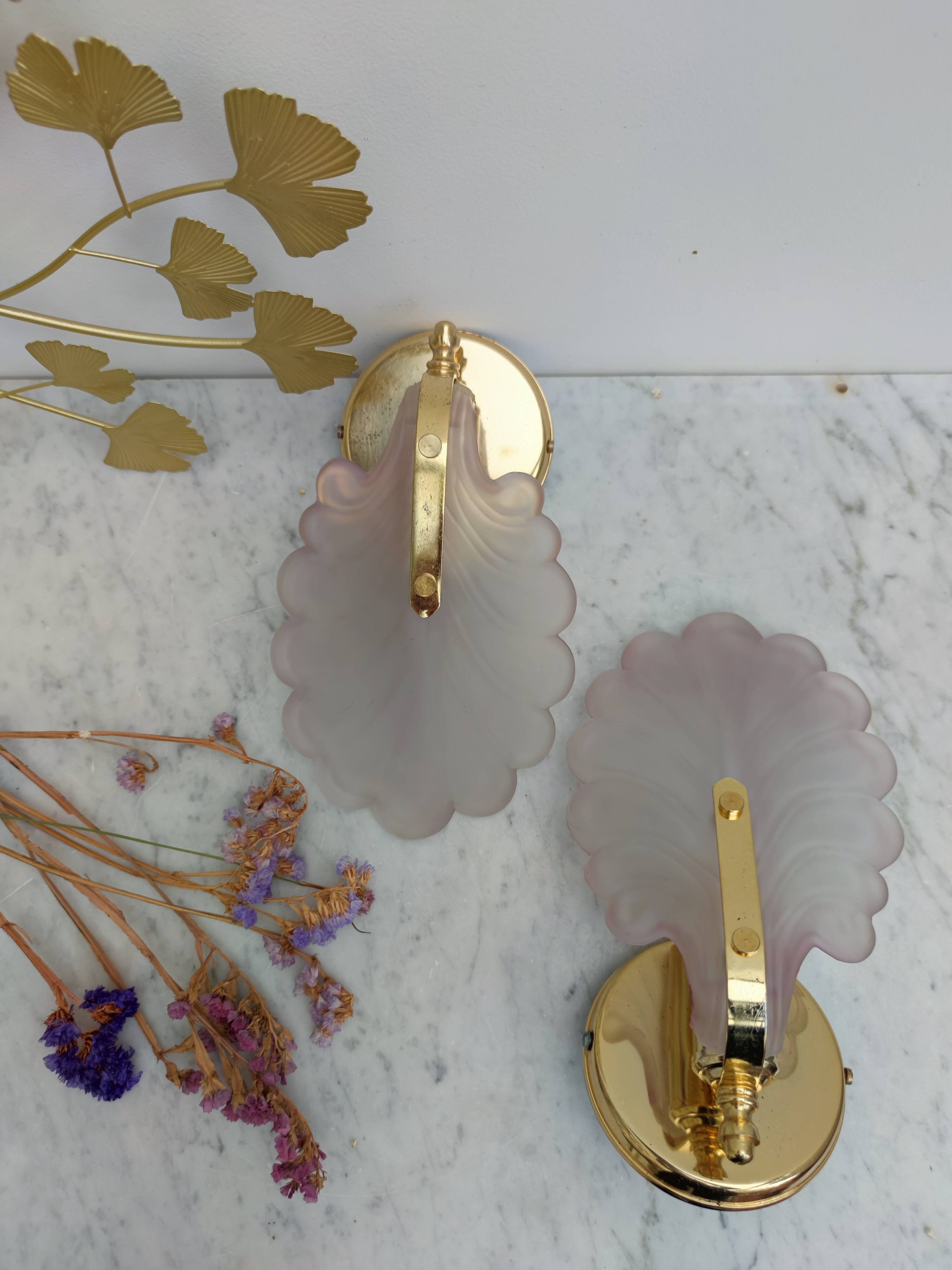 Pair of pink petal sconces