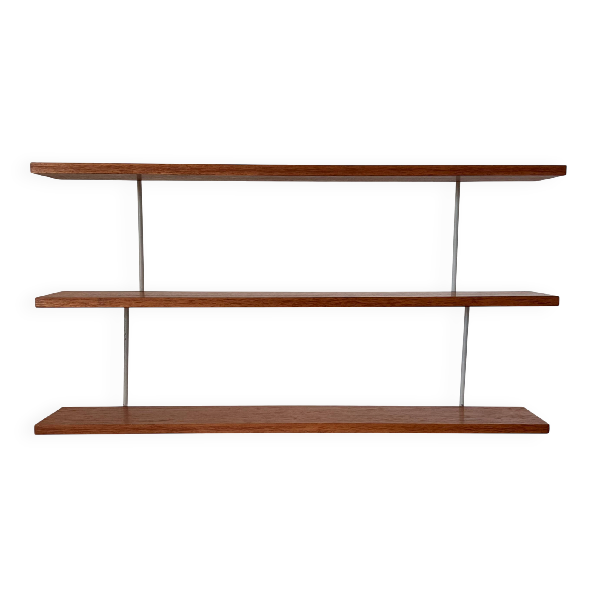 Three-tier bookshelf in teak veneer and metal, France 60s