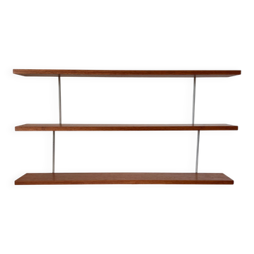 Three-tier bookshelf in teak veneer and metal, France 60s